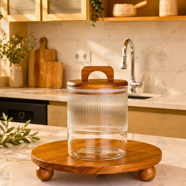 LORY 1600ml Akasya Kapaklı, Çizgili Kavanoz (9R42)