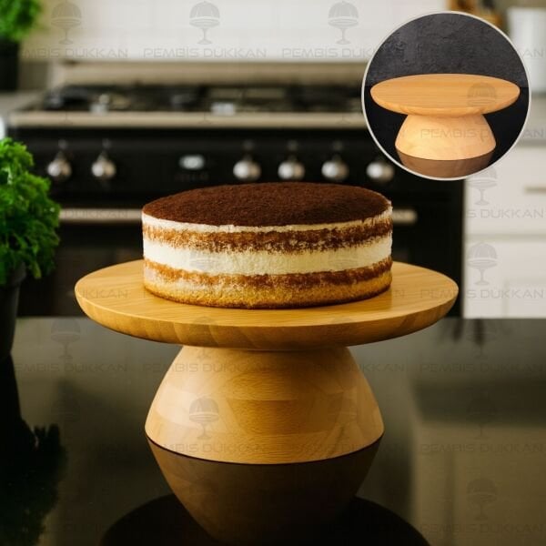 Bambu 25cm Çift Taraflı, Ayaklı Sunum & Kek, Pasta Standı (7b140)