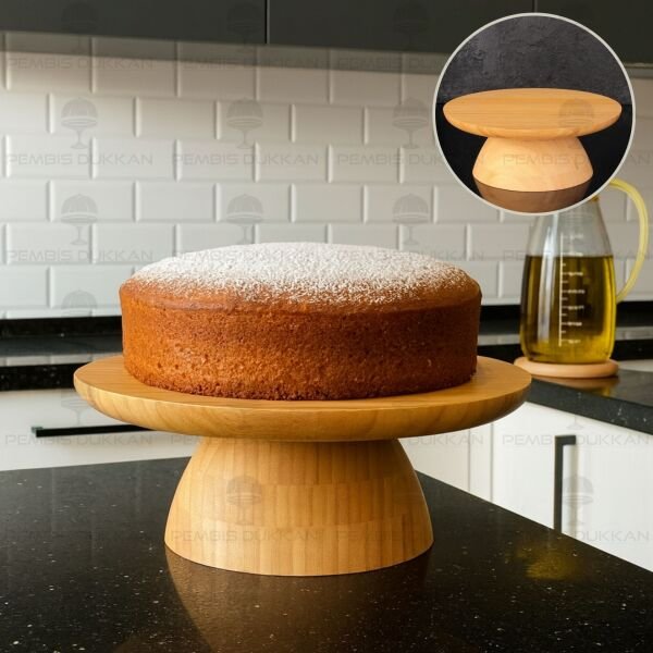 Bambu 25cm Çift Taraflı, Ayaklı Sunum & Kek, Pasta Standı (7b140)