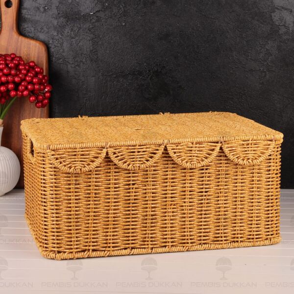 3lü Dikdörtgen Kapaklı Rattan Sepet (9t07)