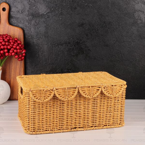 3lü Dikdörtgen Kapaklı Rattan Sepet (9t07)