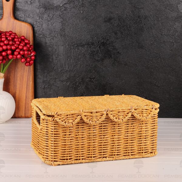 3lü Dikdörtgen Kapaklı Rattan Sepet (9t07)