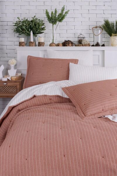Soft Dreams Çift Kişilik Natural Yatak Örtü Seti Kiremit