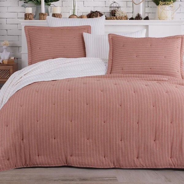 Soft Dreams Çift Kişilik Natural Yatak Örtü Seti Kiremit