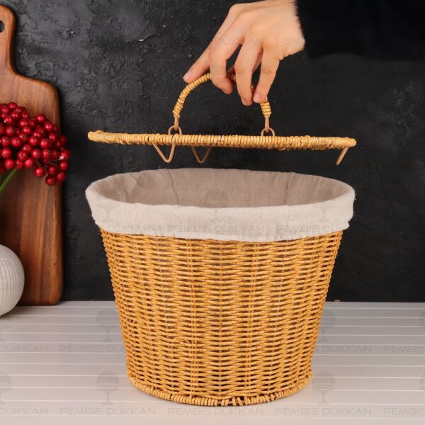 Yuvarlak Kapaklı Rattan Bezli Sepet (9t02)