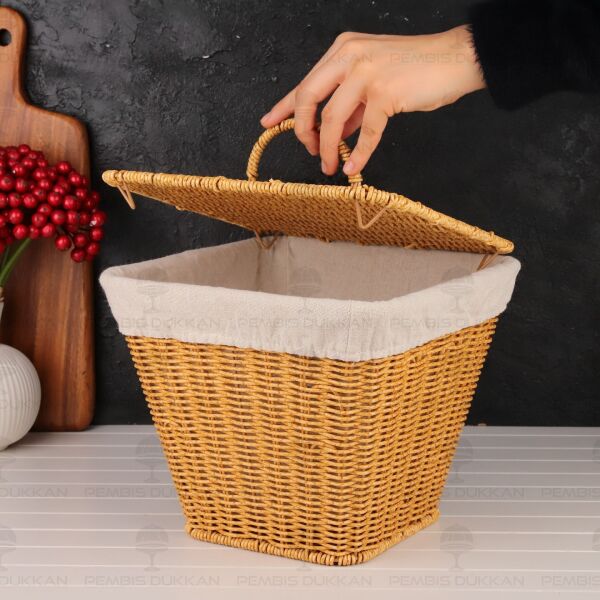 Kare Kapaklı Rattan Bezli Sepet (9t01)