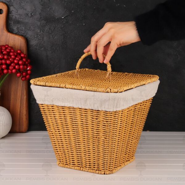 Kare Kapaklı Rattan Bezli Sepet (9t01)