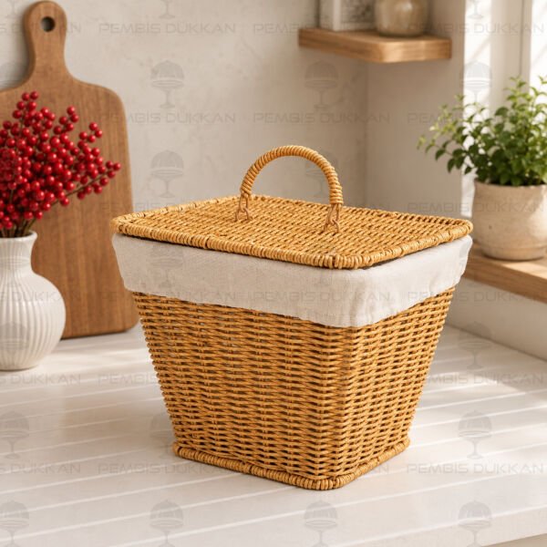 Kare Kapaklı Rattan Bezli Sepet (9t01)
