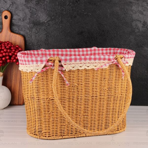 Oval Kulplu Rattan Bezli Çanta (9t06)