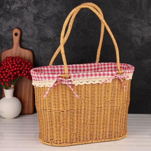 Oval Kulplu Rattan Bezli Çanta (9t06)