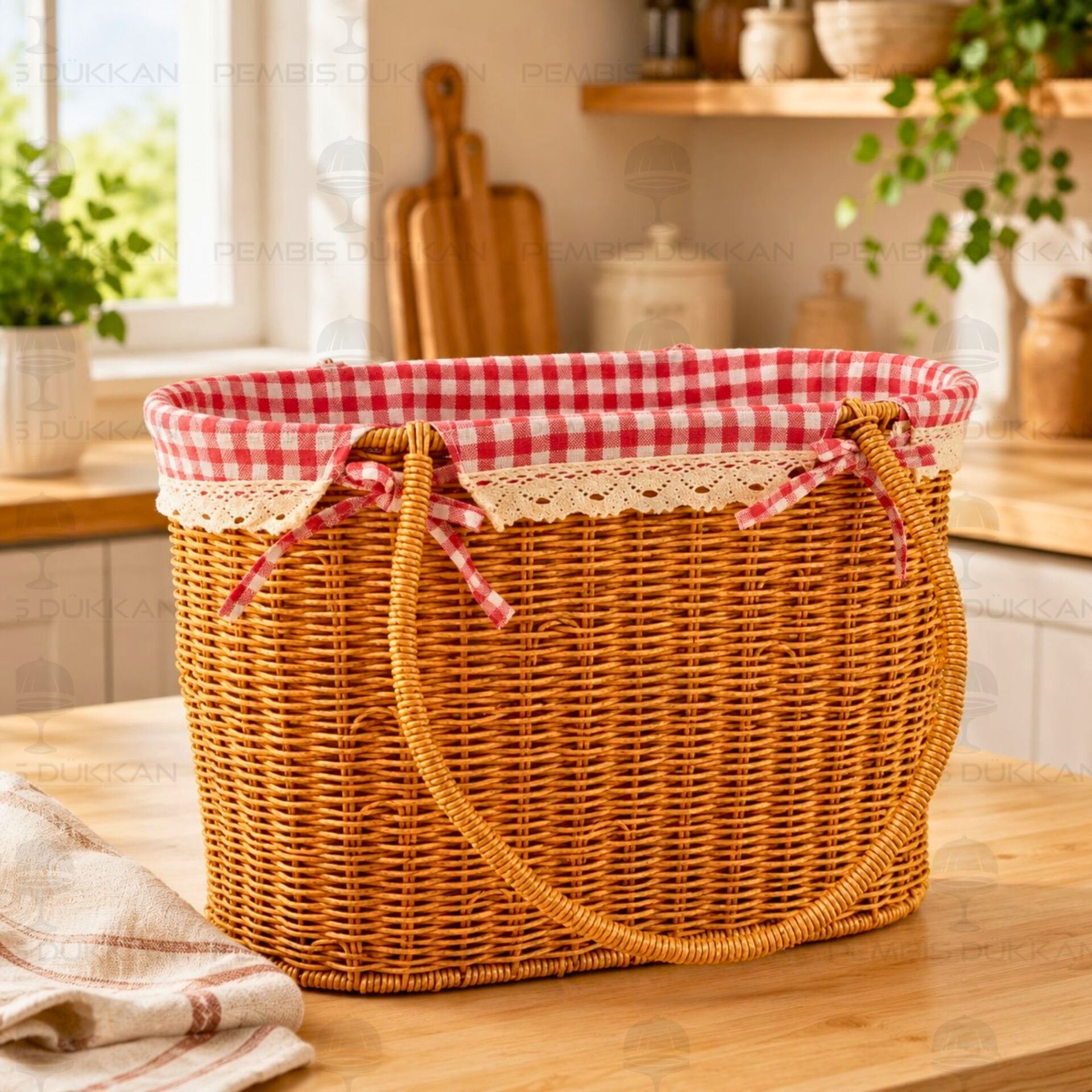 Oval Kulplu Rattan Bezli Çanta (9t06)
