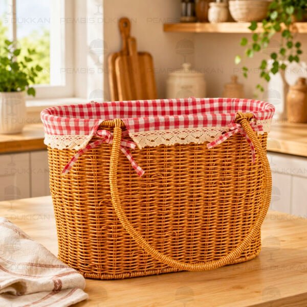 Oval Kulplu Rattan Bezli Çanta (9t06)