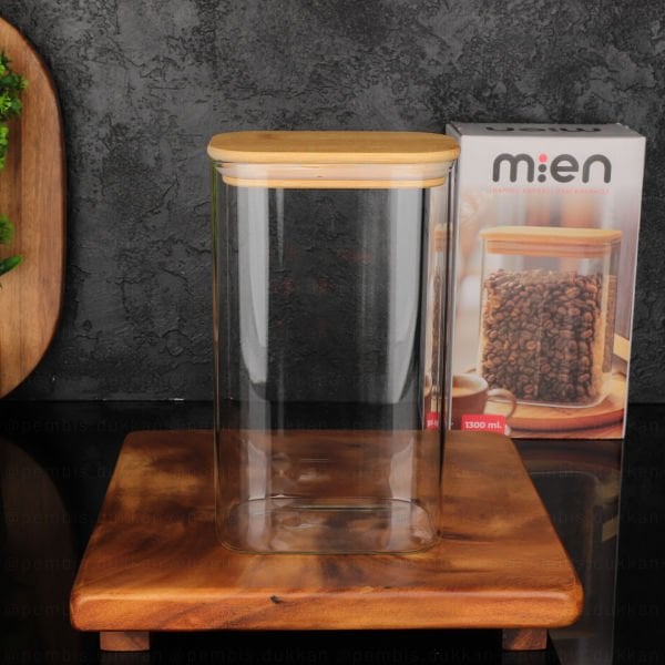 Dikdörtgen 1300ml Bambu Kapaklı Kavanoz (1363)