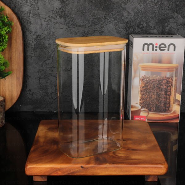 Dikdörtgen 1300ml Bambu Kapaklı Kavanoz (1363)