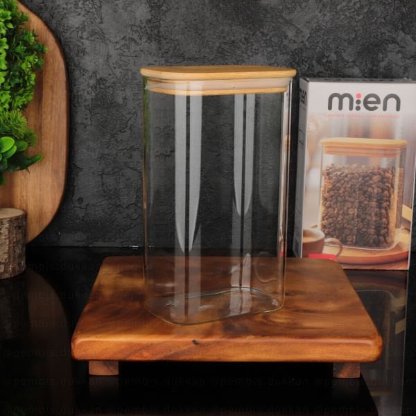 Dikdörtgen 1300ml Bambu Kapaklı Kavanoz (1363)