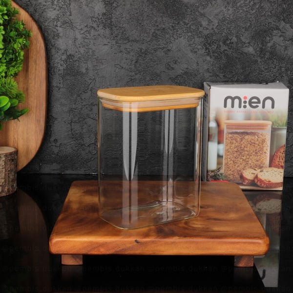 Dikdörtgen 1000ml Bambu Kapaklı Kavanoz (1362)