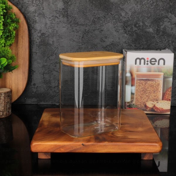 Dikdörtgen 1000ml Bambu Kapaklı Kavanoz (1362)