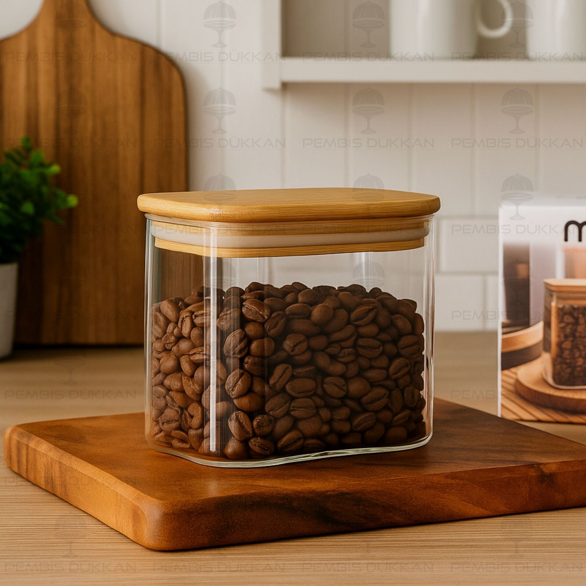 Dikdörtgen 650ml Bambu Kapaklı Kavanoz (1361)