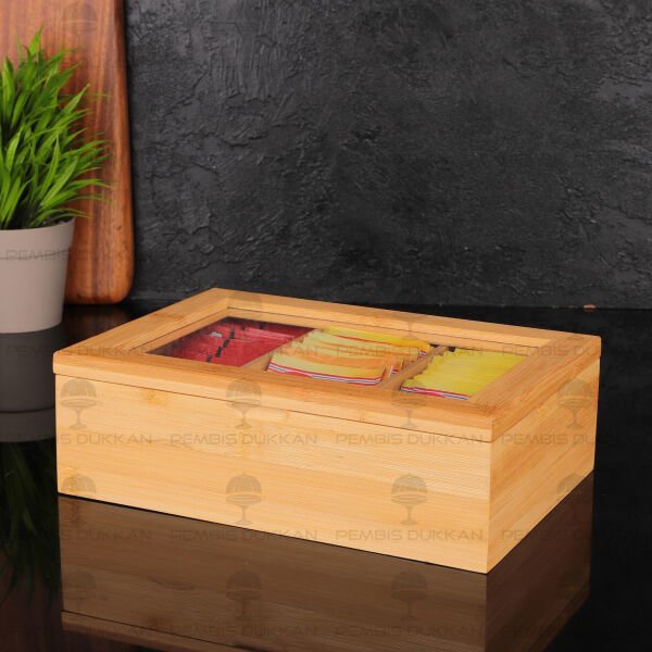 Bambu 3 Bölmeli Organizer & Bitki Çayı Kutusu (8b33)