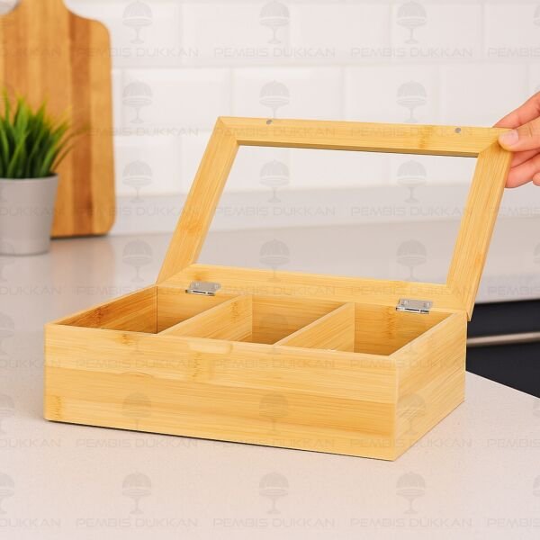 Bambu 3 Bölmeli Organizer & Bitki Çayı Kutusu (8b33)