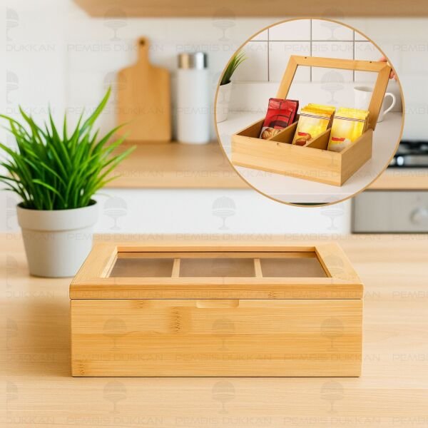 Bambu 3 Bölmeli Organizer & Bitki Çayı Kutusu (8b33)