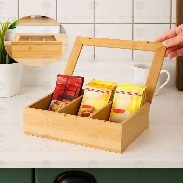 Bambu 3 Bölmeli Organizer & Bitki Çayı Kutusu (8b33)