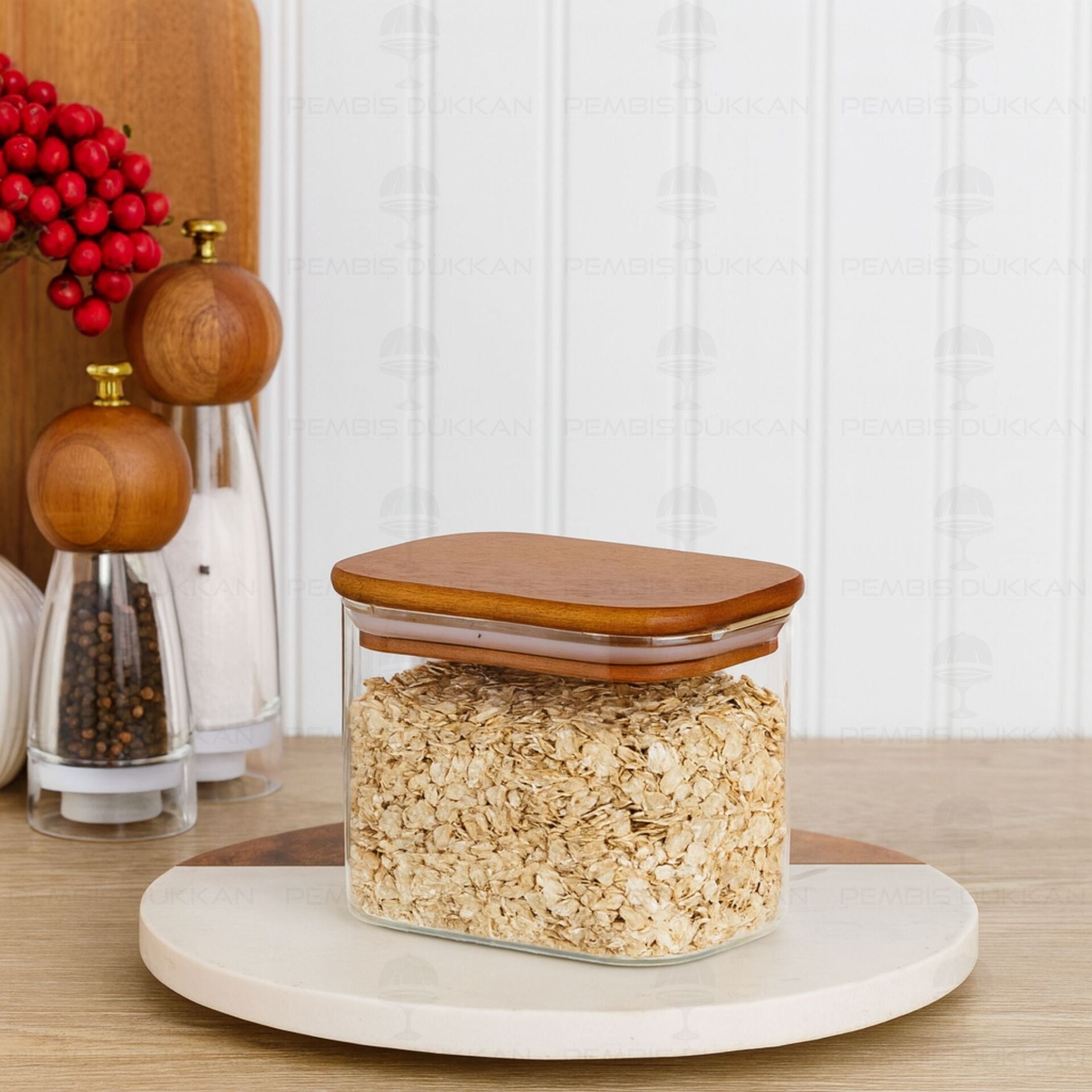 Dikdörtgen 650ml Akasya Kapaklı Kavanoz (Bor97)