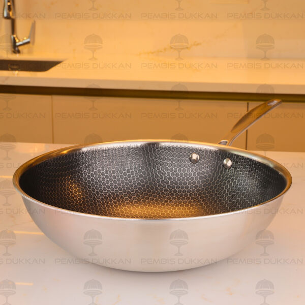 Leggno 30 cm Elite Pro 3Ply Petek Tabanlı Wok Tava