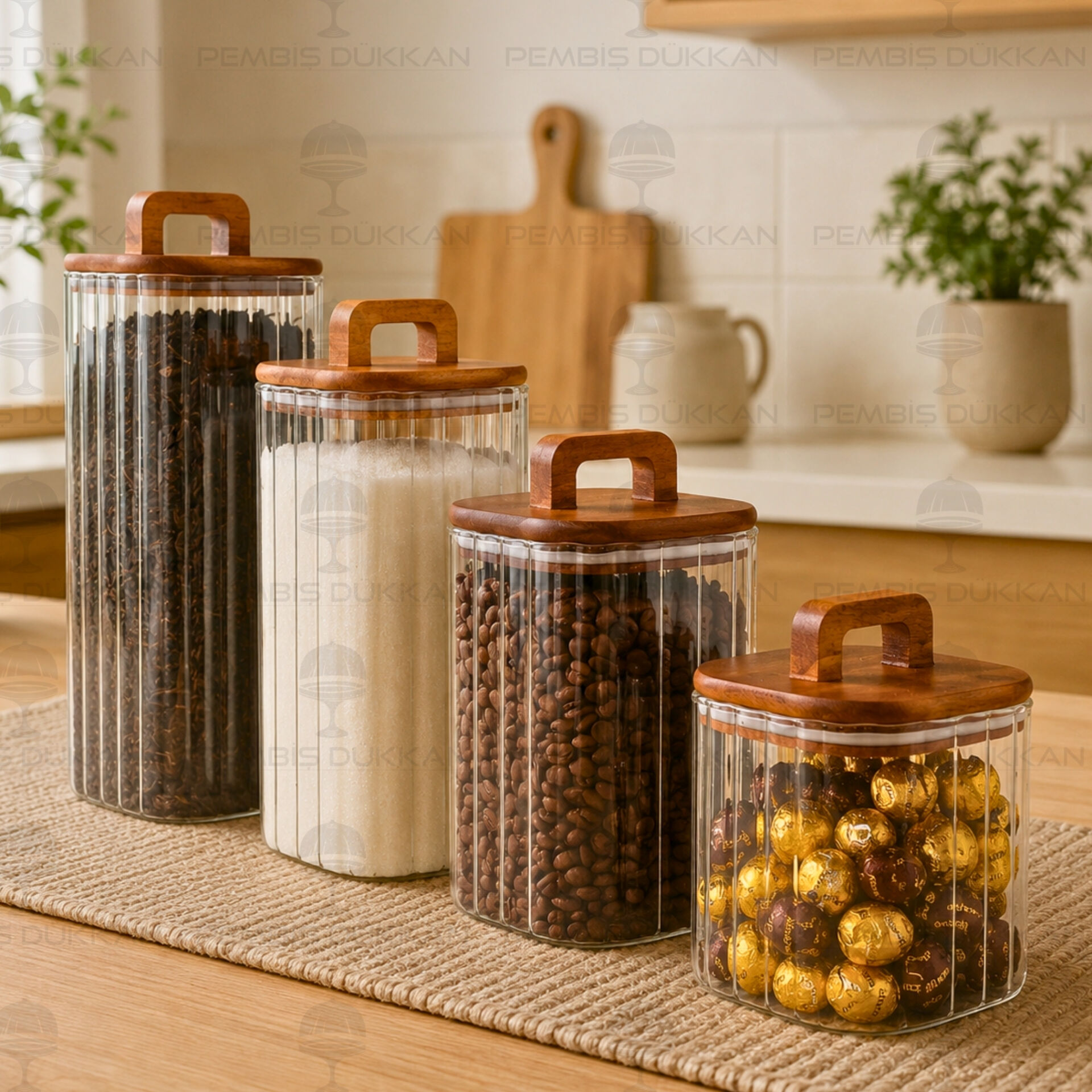 4lü Emilla Erzak Akasya Kapaklı Kavanoz Set (Bor089-090-091-092)