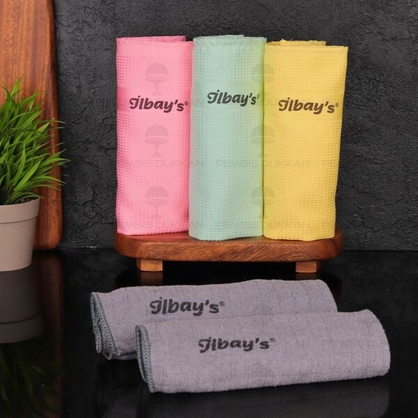 İlbays 5li Mikrofiber Bez (Pembe-Yeşil-Sarı-Gri)
