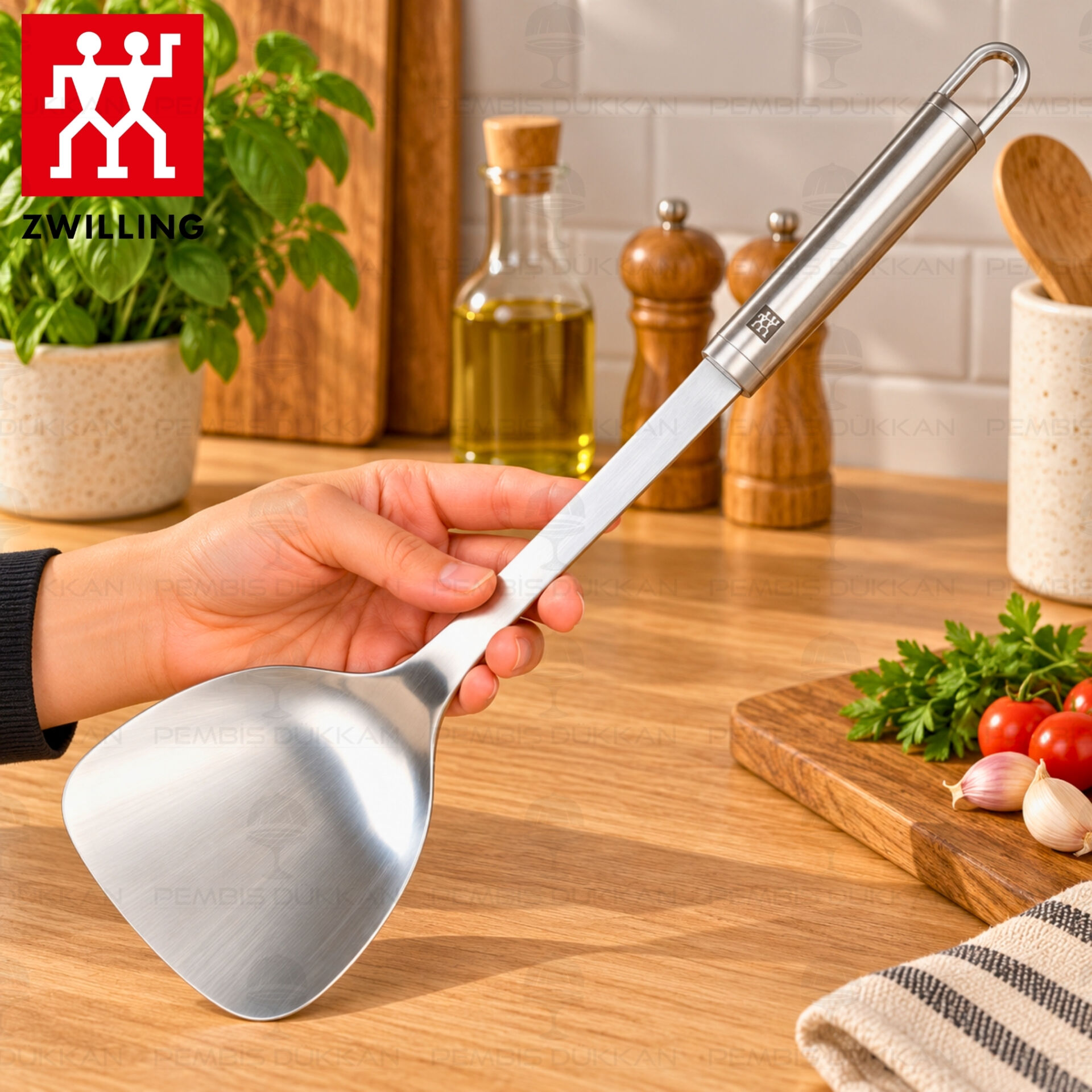 Zwilling Pro Wok Spatula Metalik Gri 18/10 Paslanmaz Çelik 37 cm