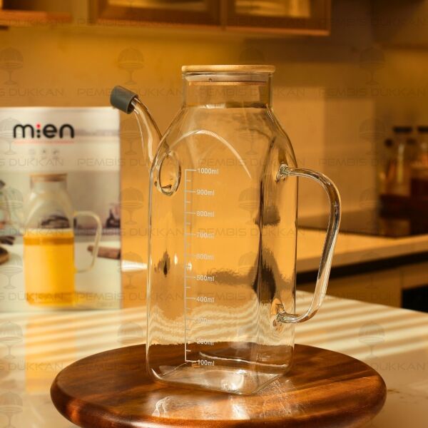 Kare Bambu Kapaklı 1000ml Yağdanlık (Gla014)