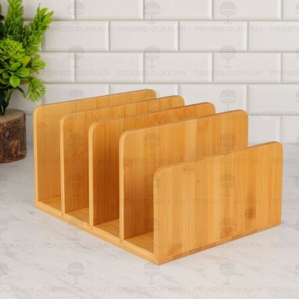 Bambu 4 Bölmeli Tabak - Tepsi - Kapak Düzenleyici Stand & Tabaklık (740)