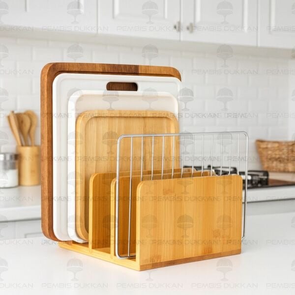 Bambu 4 Bölmeli Tabak - Tepsi - Kapak Düzenleyici Stand & Tabaklık (740)