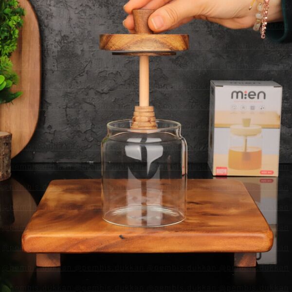 Nomi 450ml Bal Kaşıklı, Akasya Kapaklı Kavanoz (Bor054)