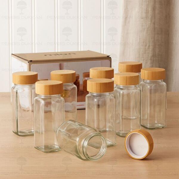 12li Bohem Bambu Kapaklı Baharatlık Set (7119008)