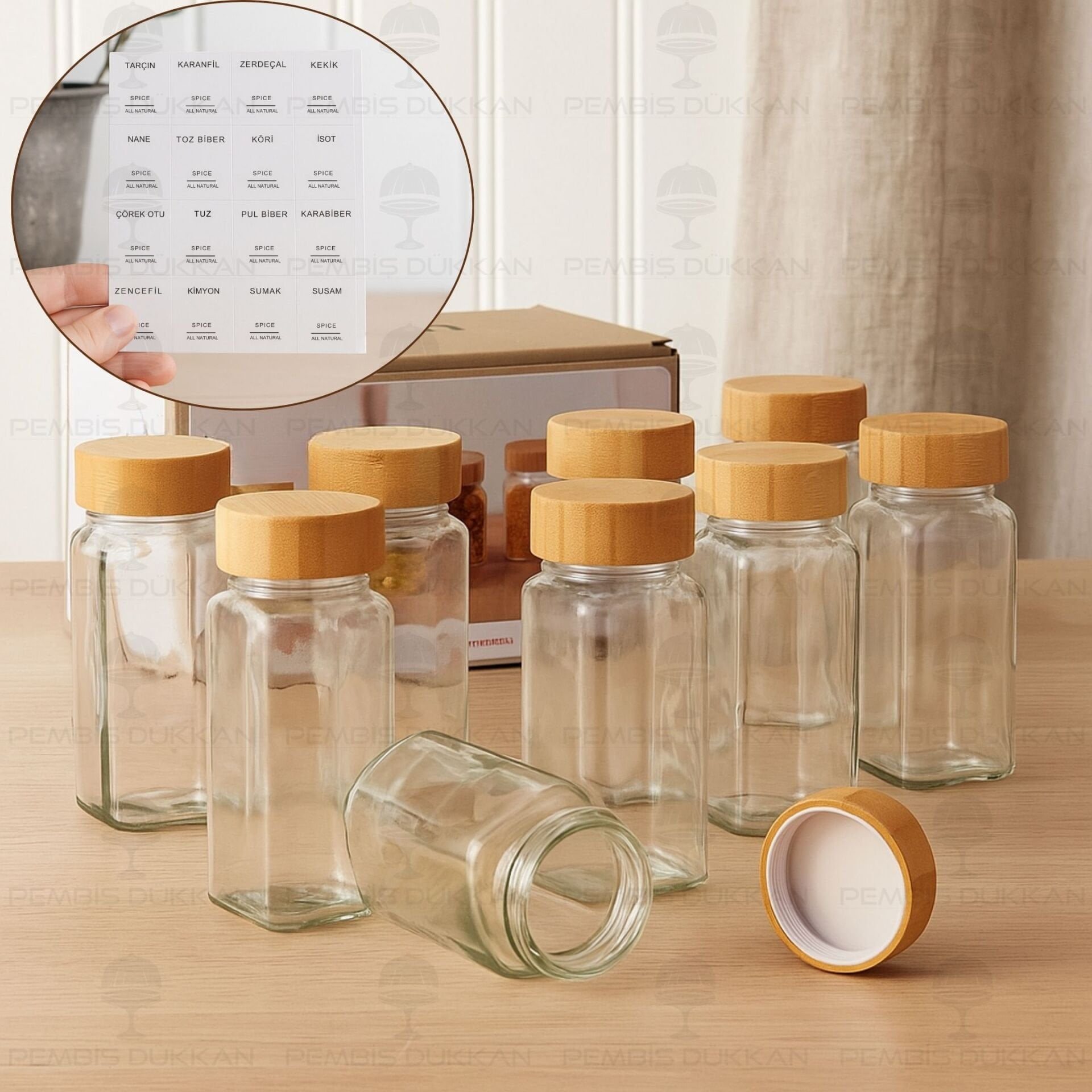 12li Bohem Bambu Kapaklı Baharatlık Set (7119008)
