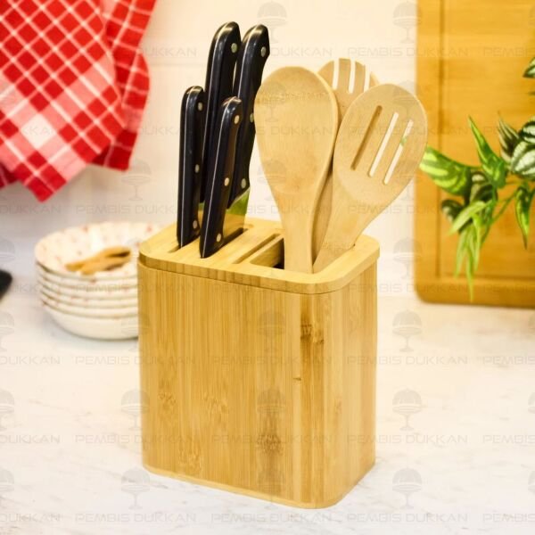 Bambu Kaşıklık Hazneli, Bıçak Standı (7b25)
