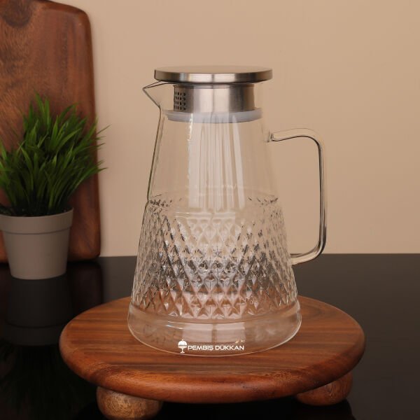 1800ml Prizma, Metal Kapaklı Borosilikat Cam Sürahi (1j16)