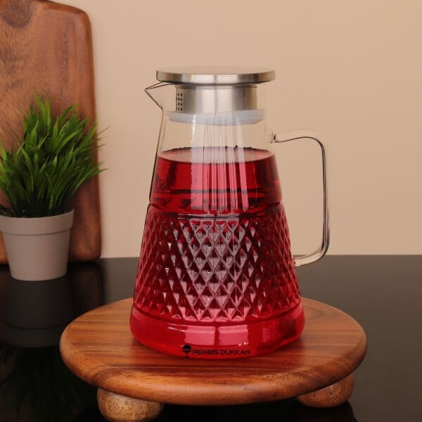 1800ml Prizma, Metal Kapaklı Borosilikat Cam Sürahi (1j16)