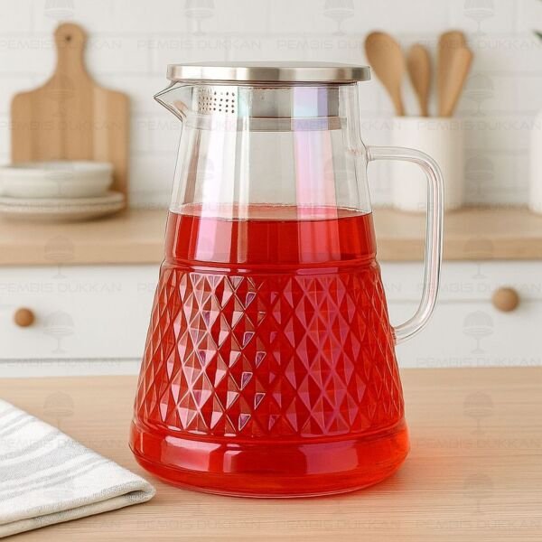 1800ml Prizma, Metal Kapaklı Borosilikat Cam Sürahi (1j16)