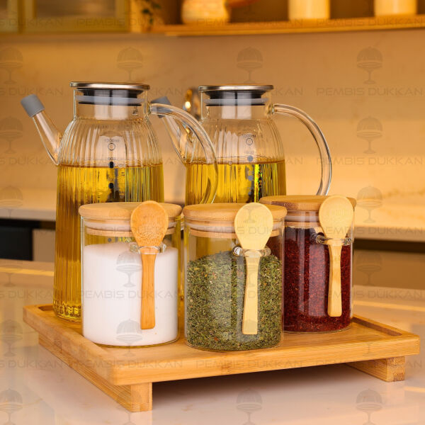 5li Bambu Standlı Ocak Yanı Yağdanlık Kombin Set 138