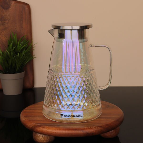 1800ml Rainbow Prizma, Metal Kapaklı Borosilikat Cam Sürahi (1j24)
