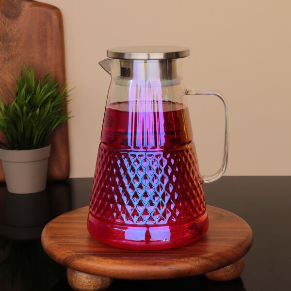1800ml Rainbow Prizma, Metal Kapaklı Borosilikat Cam Sürahi (1j24)