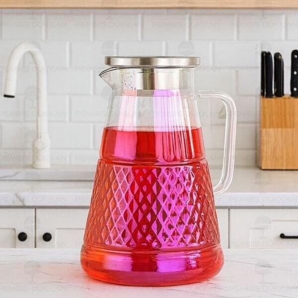 1800ml Rainbow Prizma, Metal Kapaklı Borosilikat Cam Sürahi (1j24)