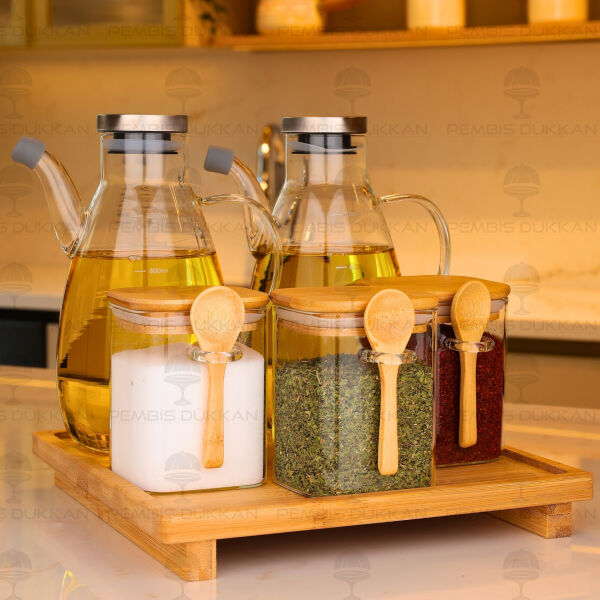 5li Bambu Standlı Ocak Yanı Yağdanlık Kombin Set 145