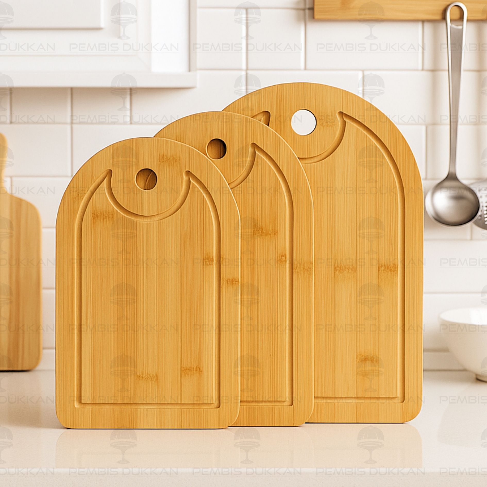 3lü Bambu Oval Kenarlı Kesim Pano - Kesme Tahtası (596)