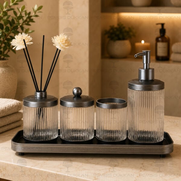 Astra 5 Parça Tepsili Gümüş Banyo Set