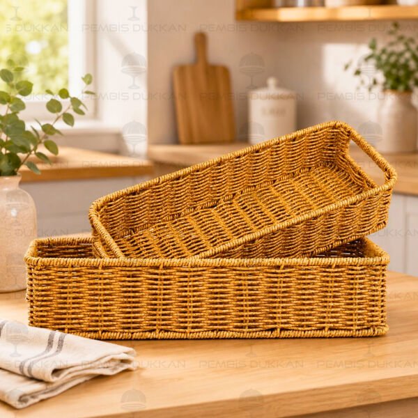 2li Rattan Dikdörtgen Sepet (6073)