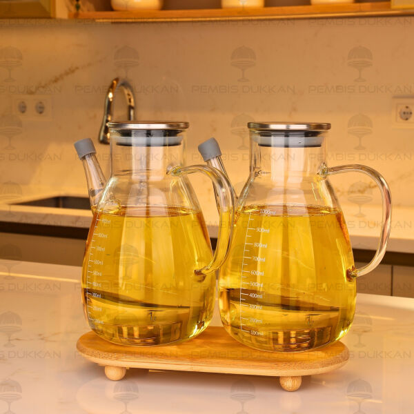 Bambu Altlıklı, 2li Tess Metal Yağdanlık Set (Gla016 + 1526)